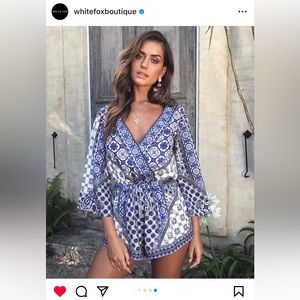 White Fox Boutique Moroccan Collection *limited* Blue Playsuit/Romper